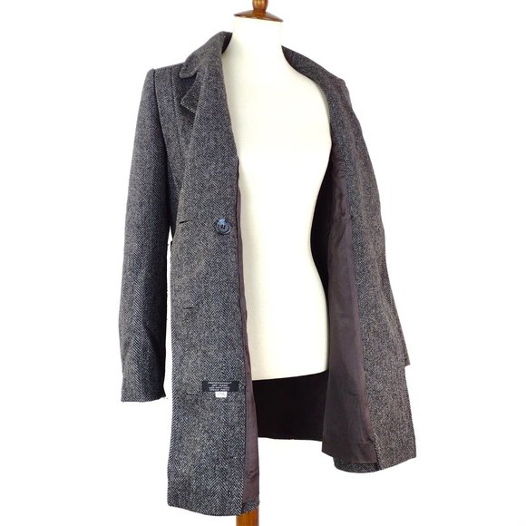 Vintage Gray Wool Herringbone Pea Coat Small - Picture 8 of 10